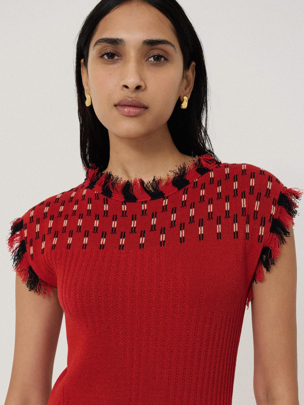 Jigsaw Fringe Texture Knit Dress Orange