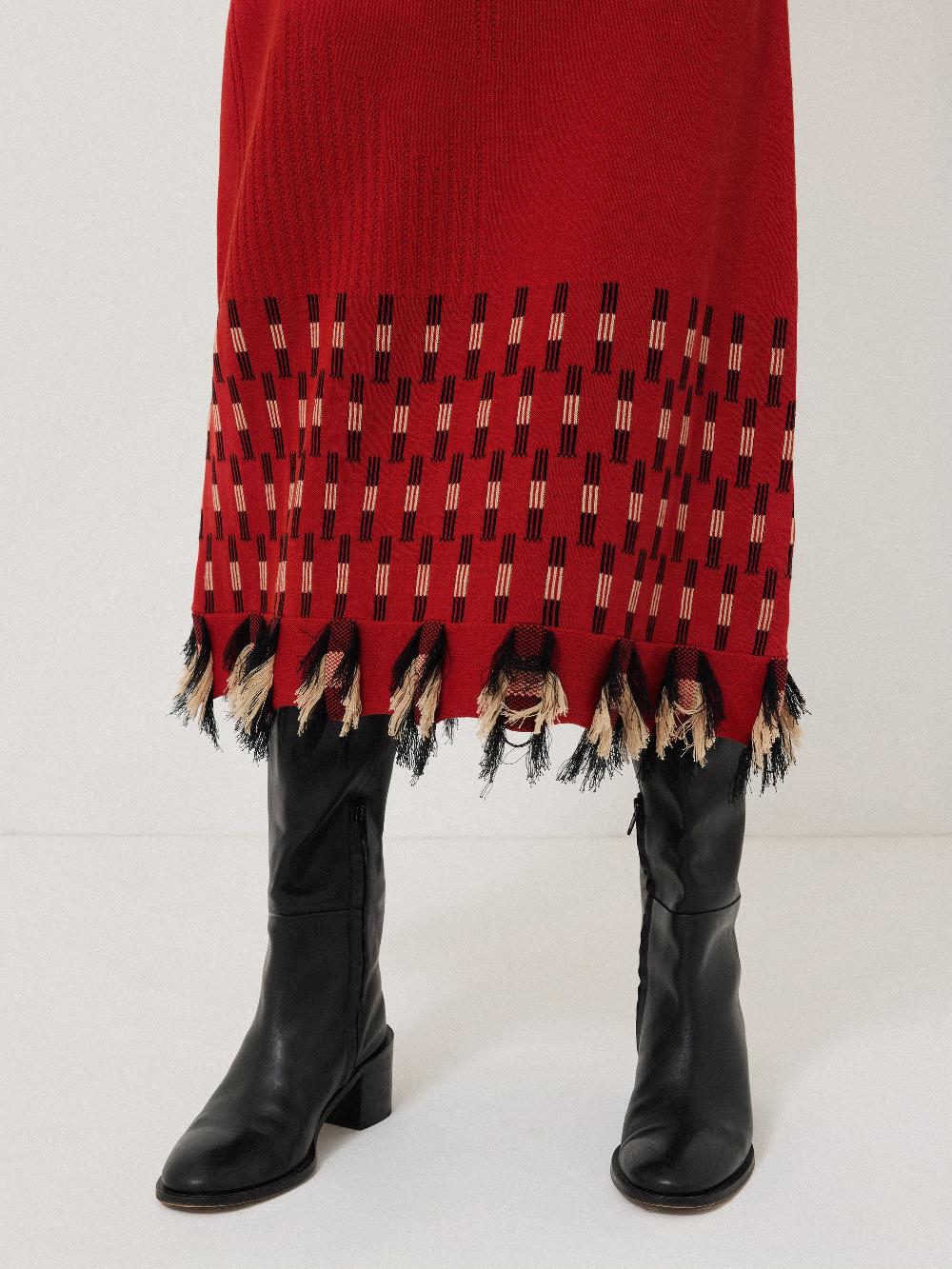 Jigsaw Fringe Texture Knit Dress Orange