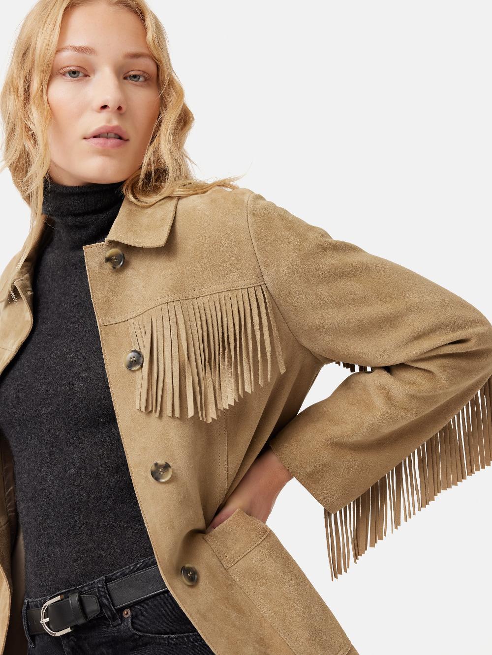Jigsaw Fringed Suede Jacket Brown