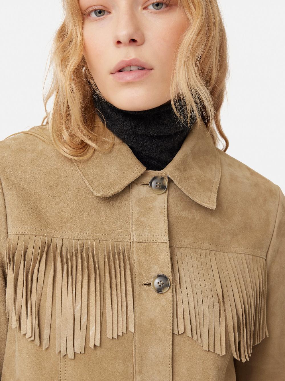 Jigsaw Fringed Suede Jacket Brown