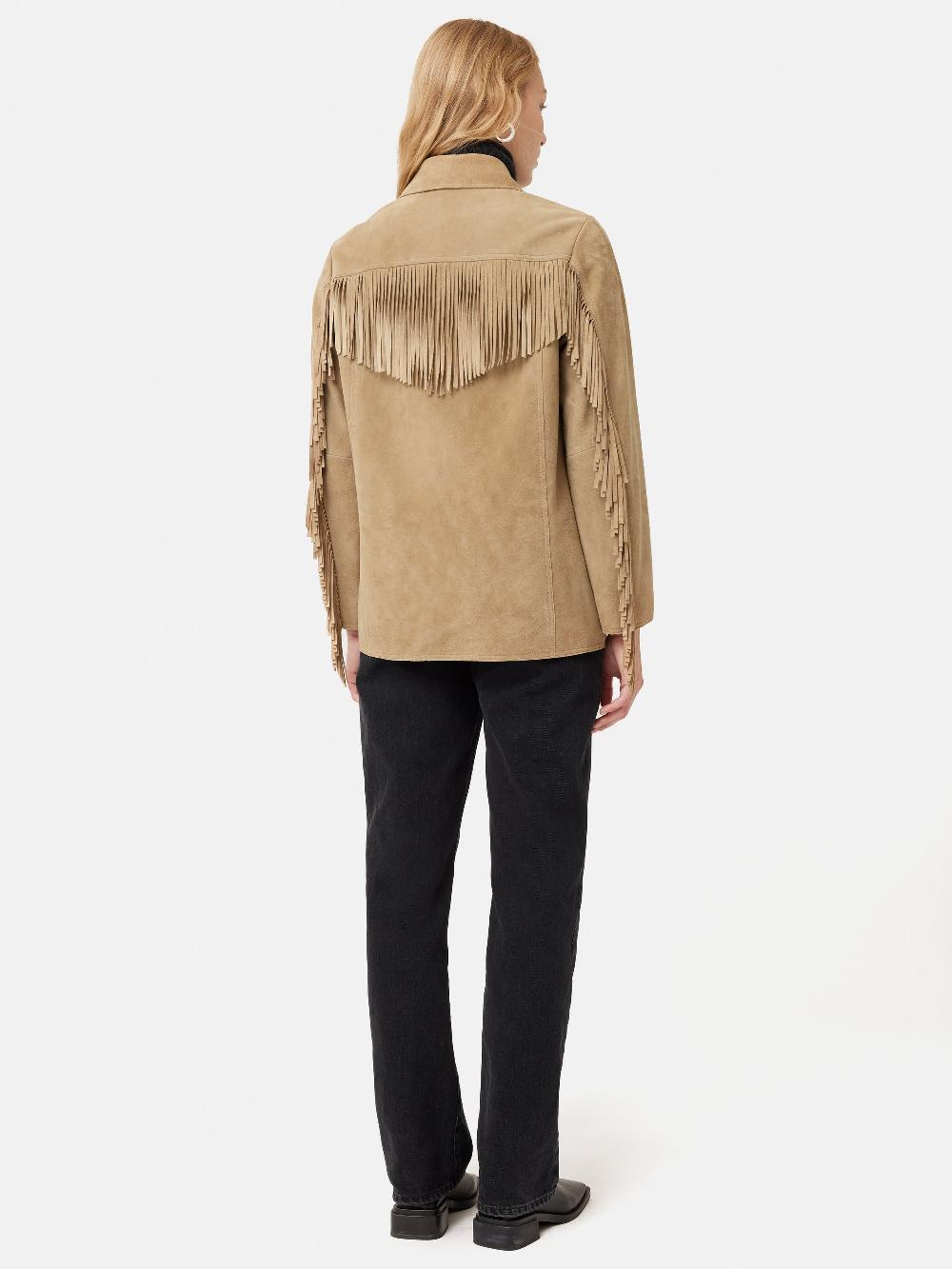 Jigsaw Fringed Suede Jacket Brown