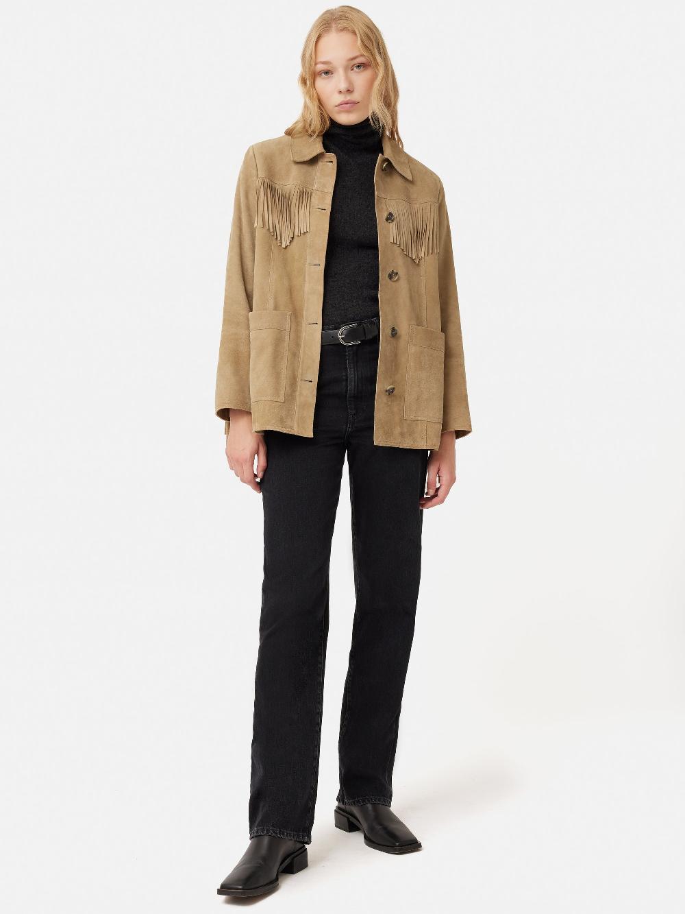 jigsaw Fringed Suede Jacket Brown