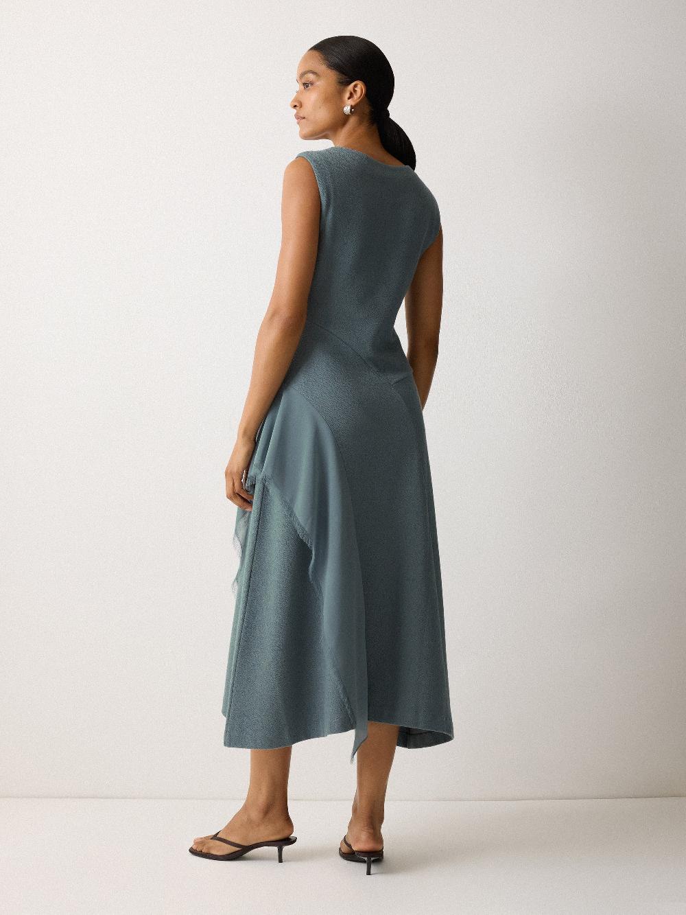 Jigsaw Georgette Ruffle Jersey Dress Blue