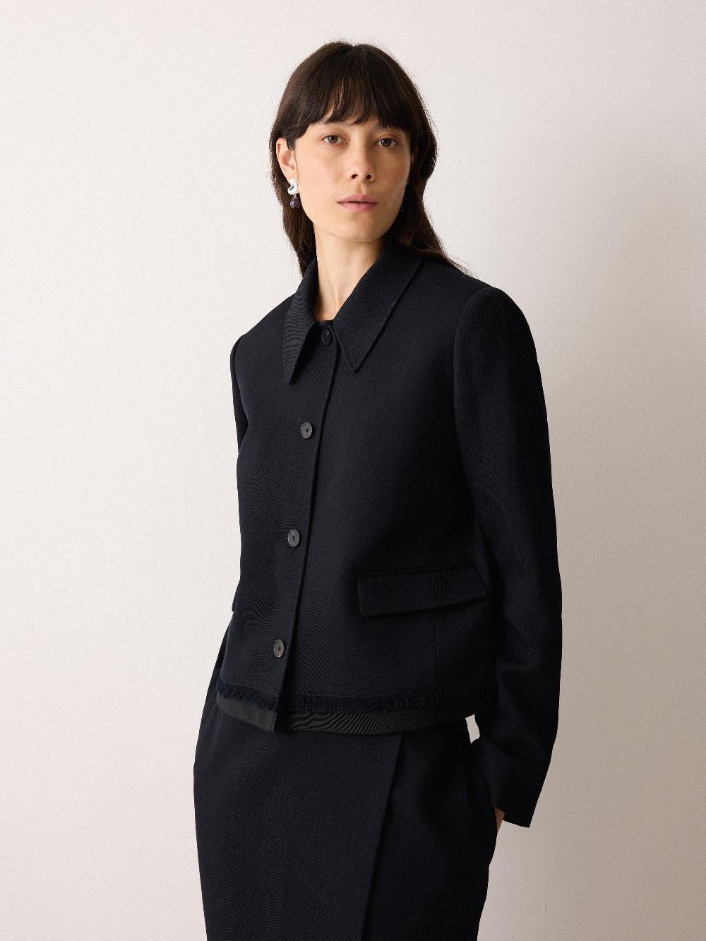 jigsaw Grosgrain Trim Cropped Jacket Dark Navy
