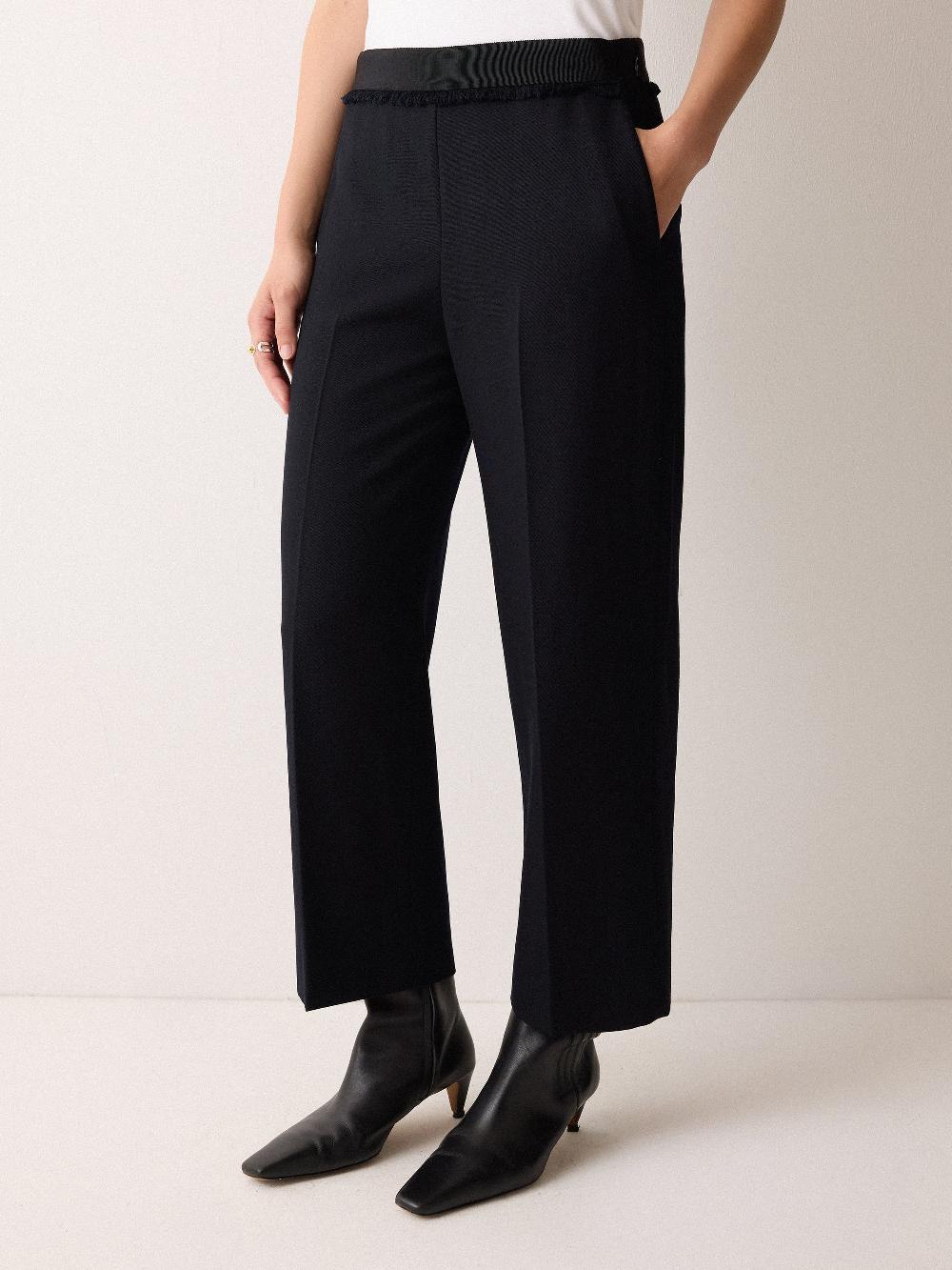 Jigsaw Grosgrain Trim Cropped Trouser Dark Navy