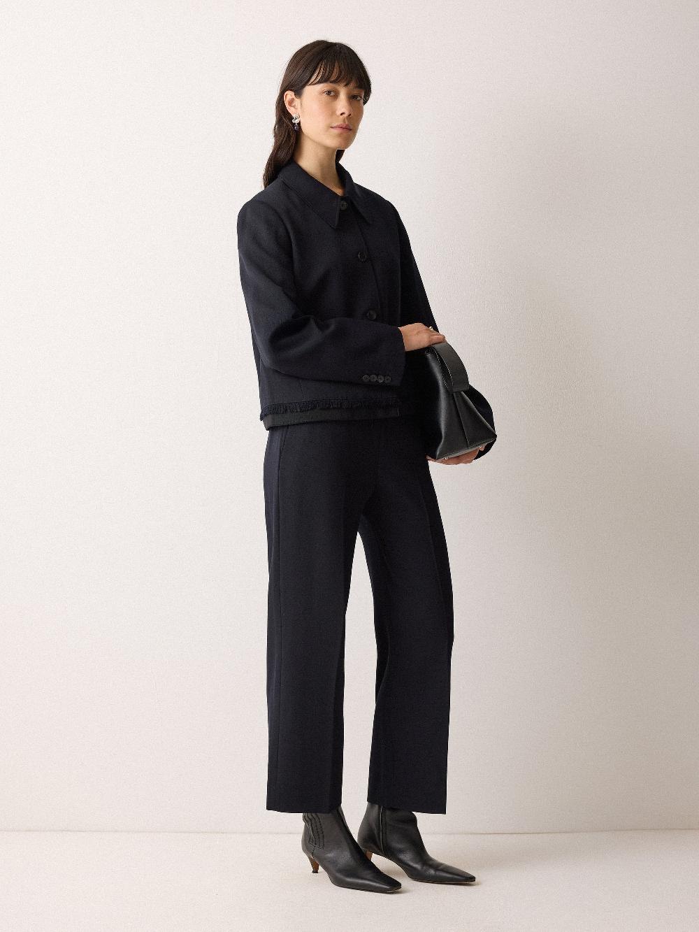 jigsaw Grosgrain Trim Cropped Trouser Dark Navy