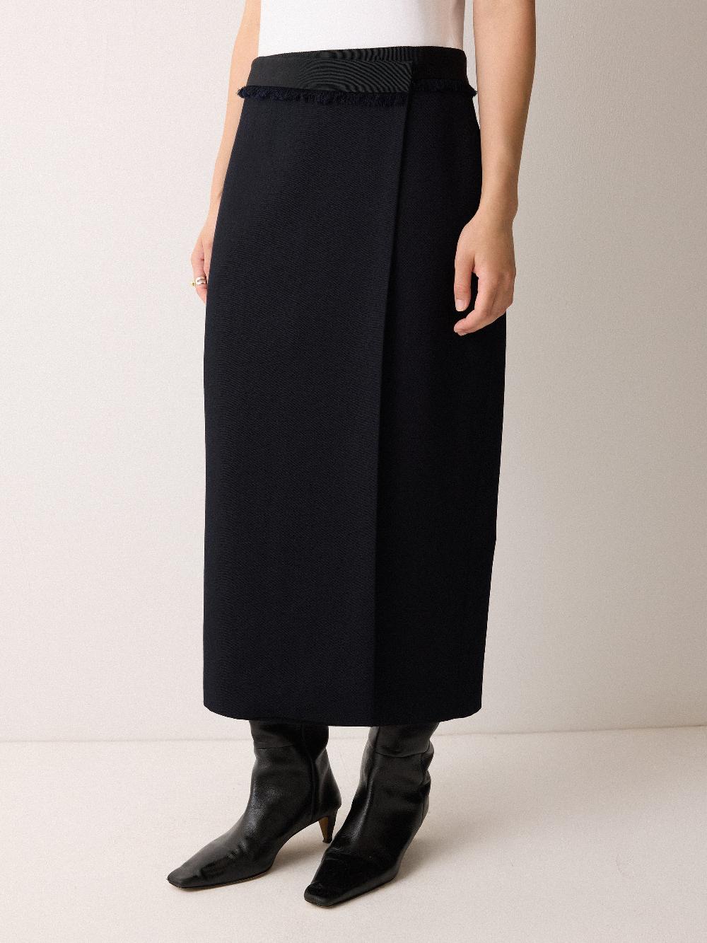 Jigsaw Grosgrain Trim Wrap Skirt Dark Navy