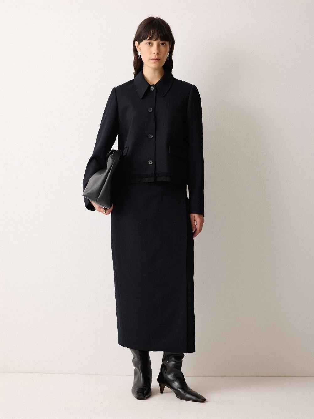 jigsaw Grosgrain Trim Wrap Skirt Dark Navy