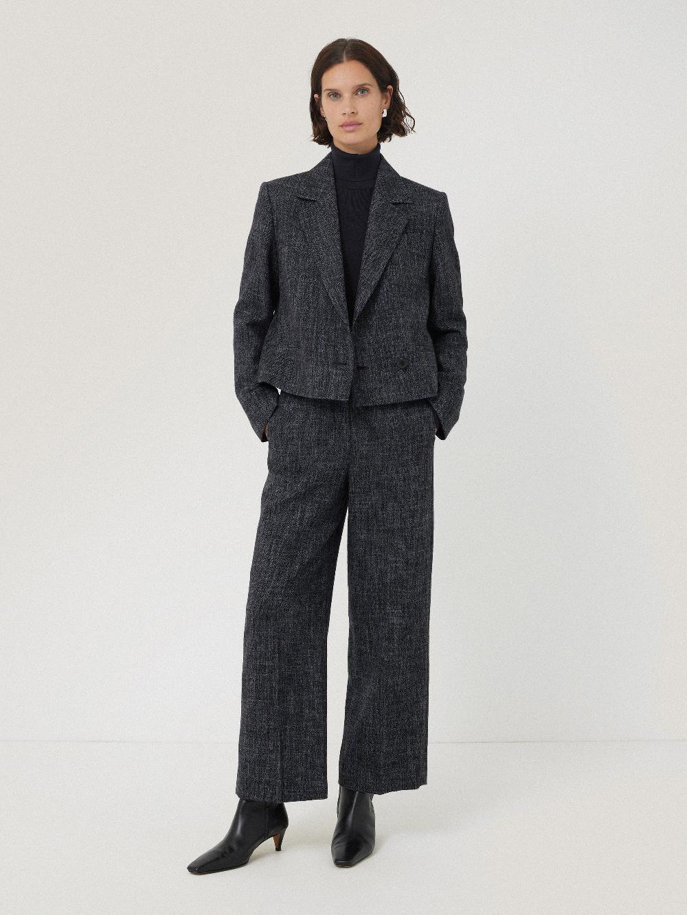 jigsaw Hale Boucle Cropped Trousers Navy