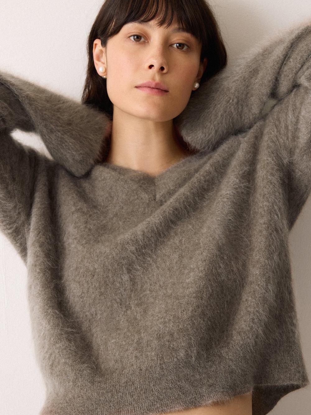 jigsaw Halo Cashmere V Neck Jumper Taupe