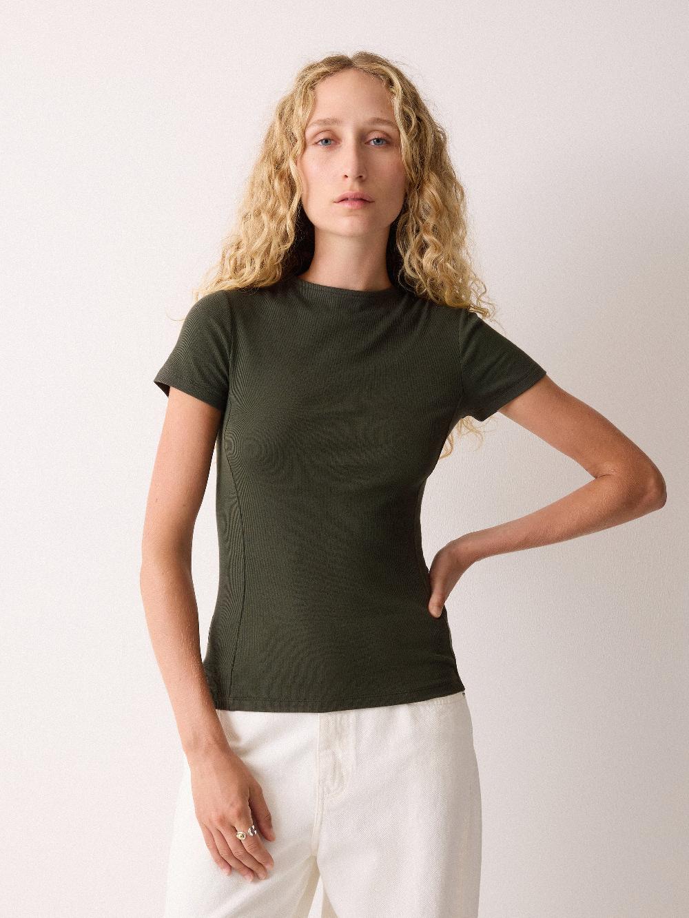 Jigsaw High Neck Seam Detail Top Khaki