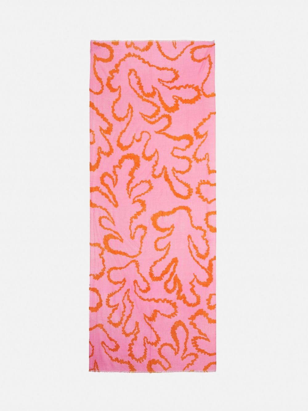 Jigsaw Hydra Coral Gauze Wool Silk Scarf Pink