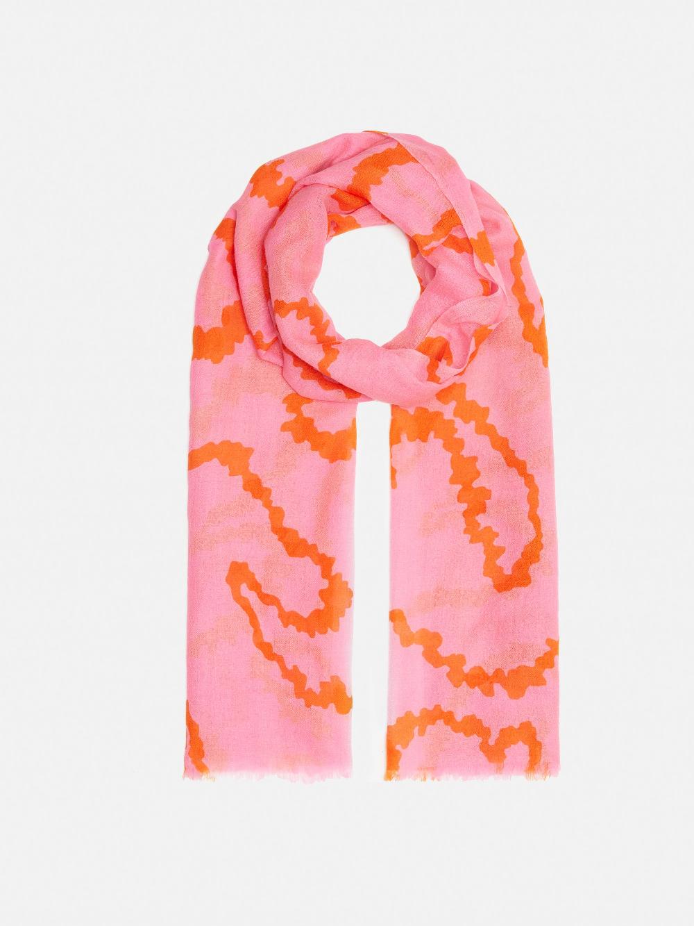 jigsaw Hydra Coral Gauze Wool Silk Scarf Pink