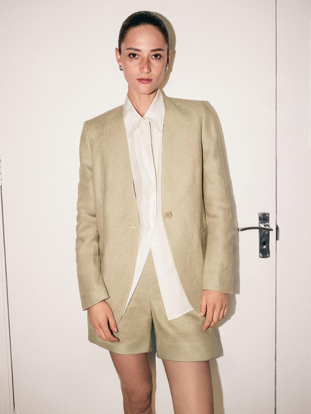 jigsaw Irish Linen Edge-edge Blazer Sand