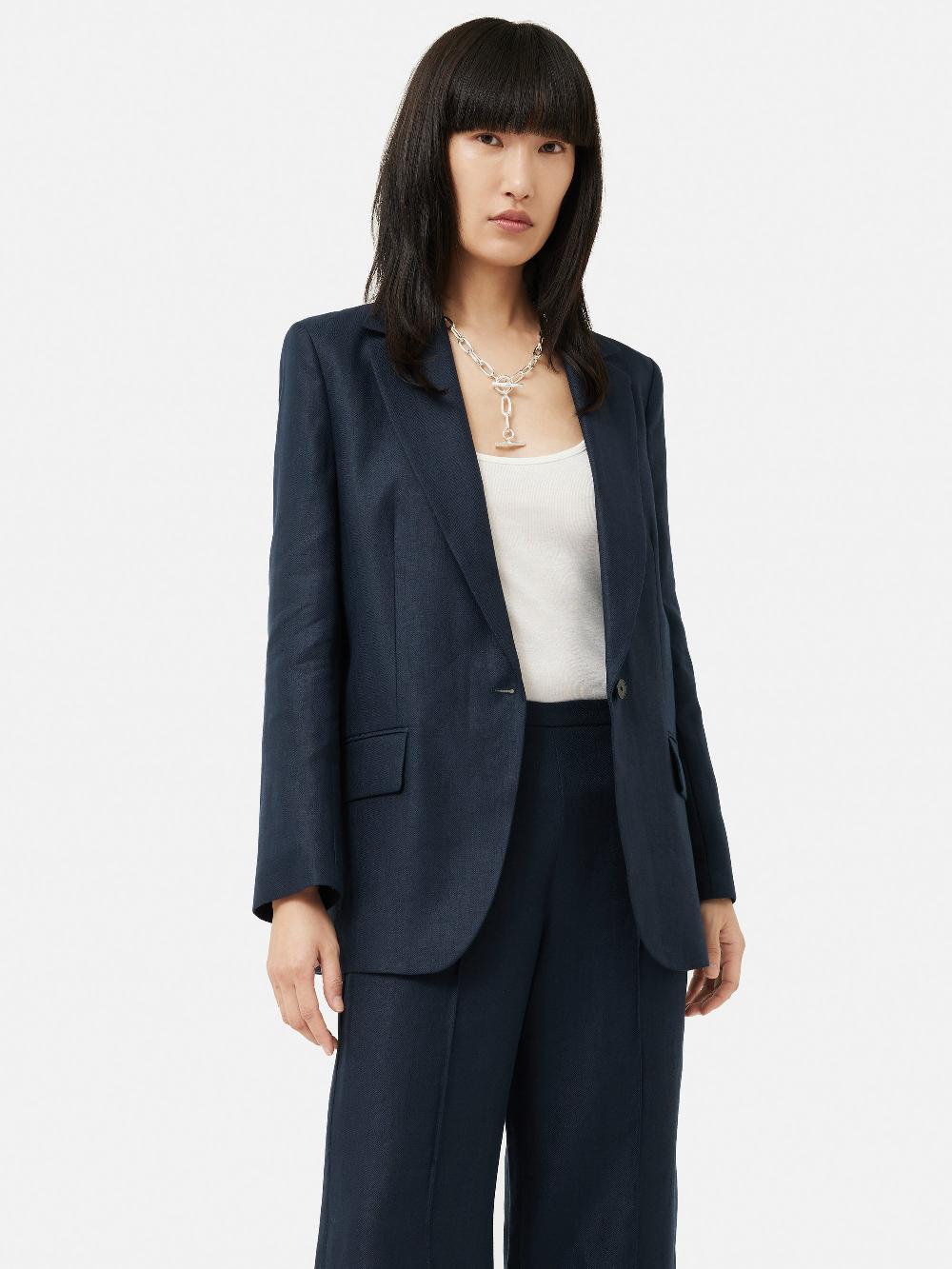 jigsaw Irish Linen Gibson Blazer Navy