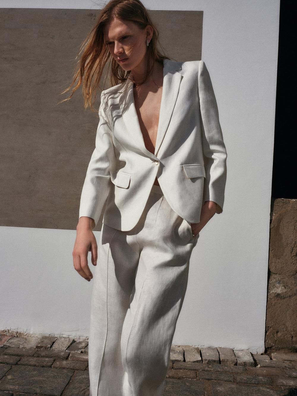 Jigsaw Irish Linen Herringbone Brook Jacket White