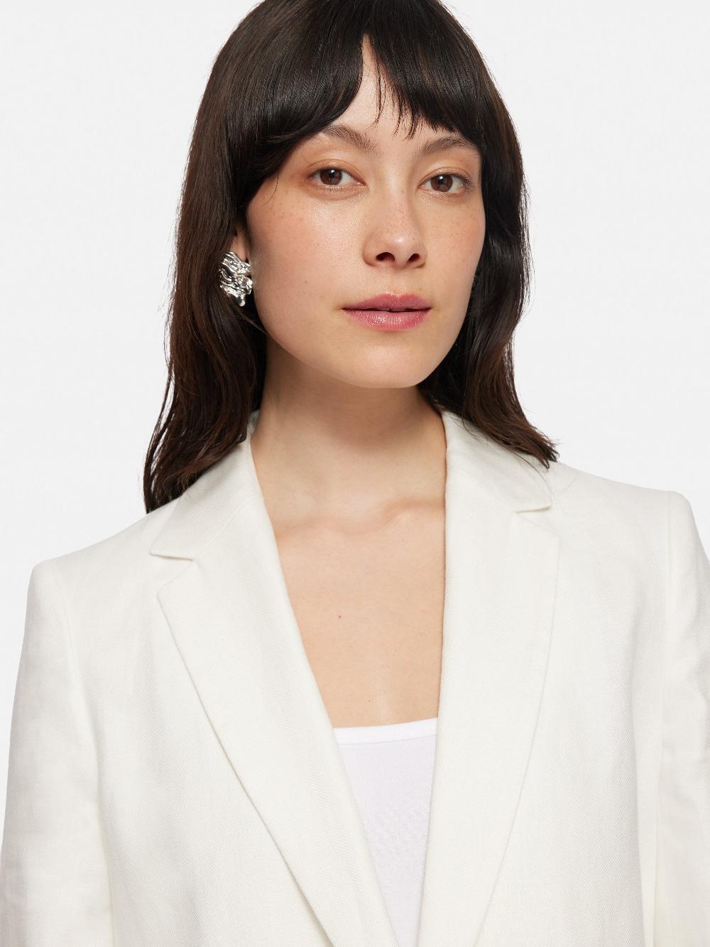 Jigsaw Irish Linen Herringbone Brook Jacket White