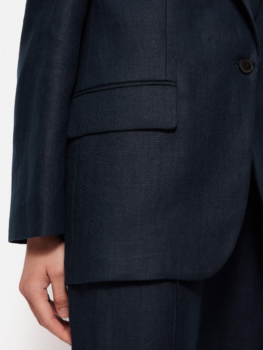 Jigsaw Irish Linen Herringbone Gibson Blazer Navy