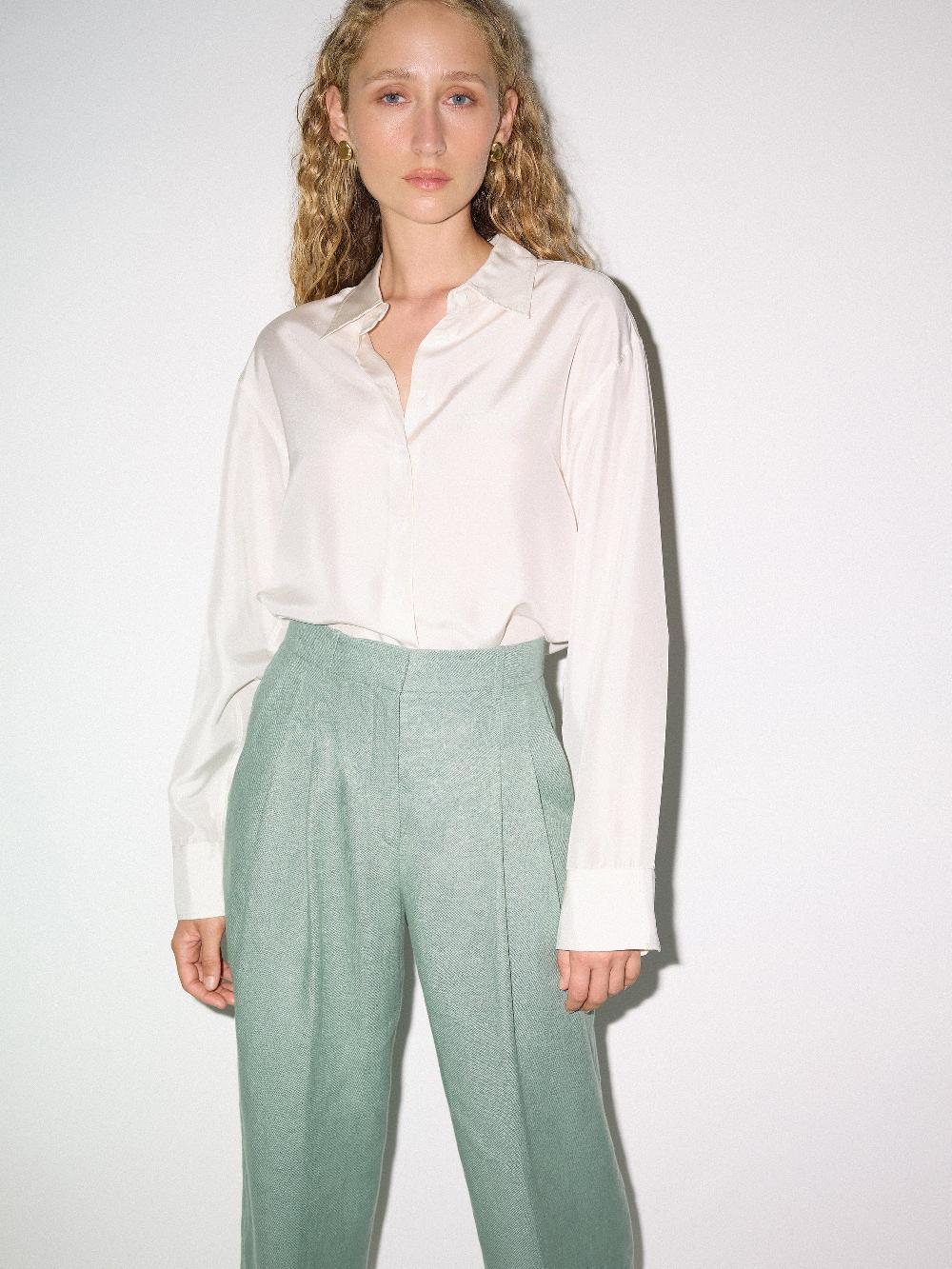 Jigsaw Irish Linen Turn Up Trouser Green