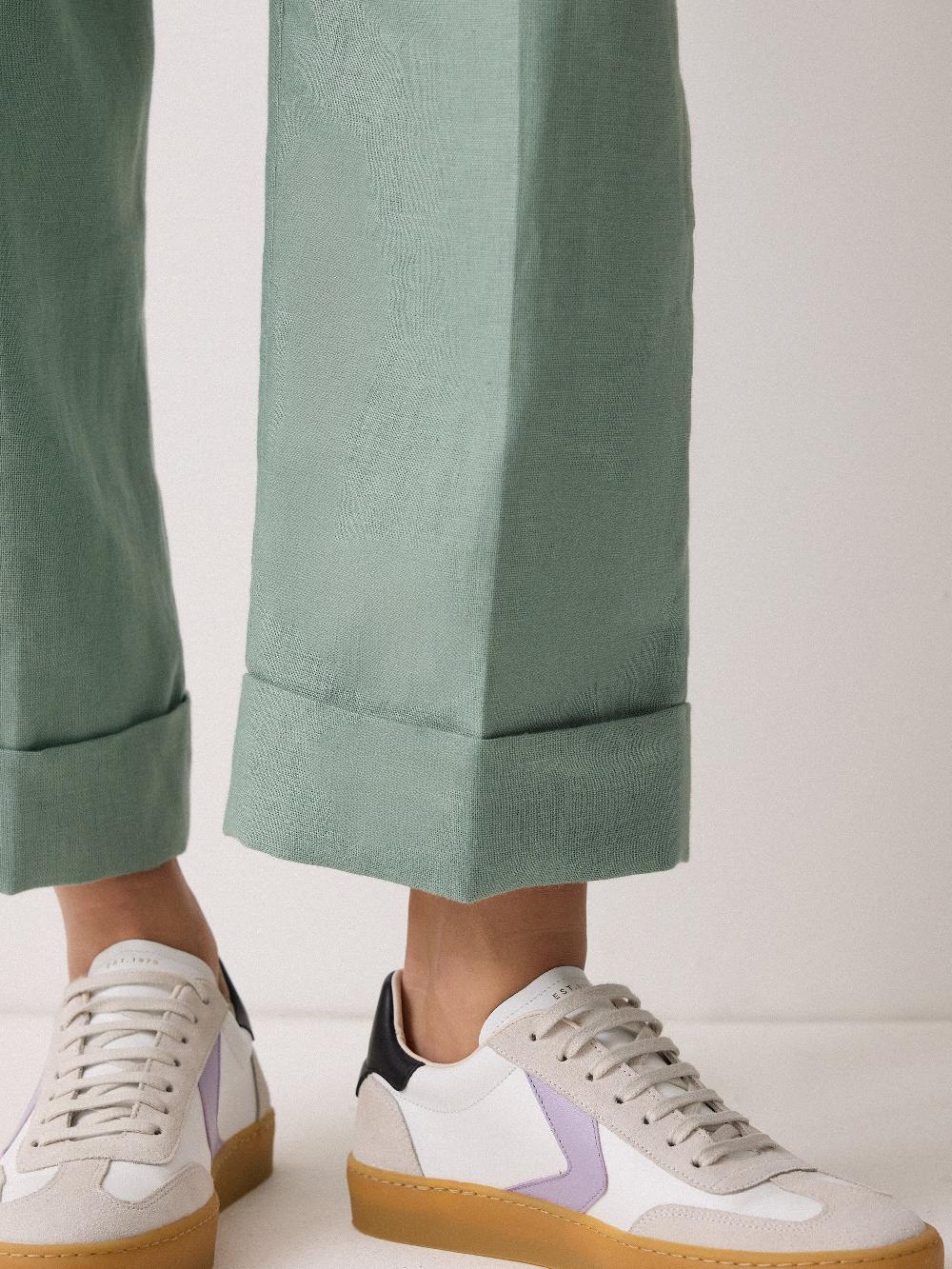 Jigsaw Irish Linen Turn Up Trouser Green