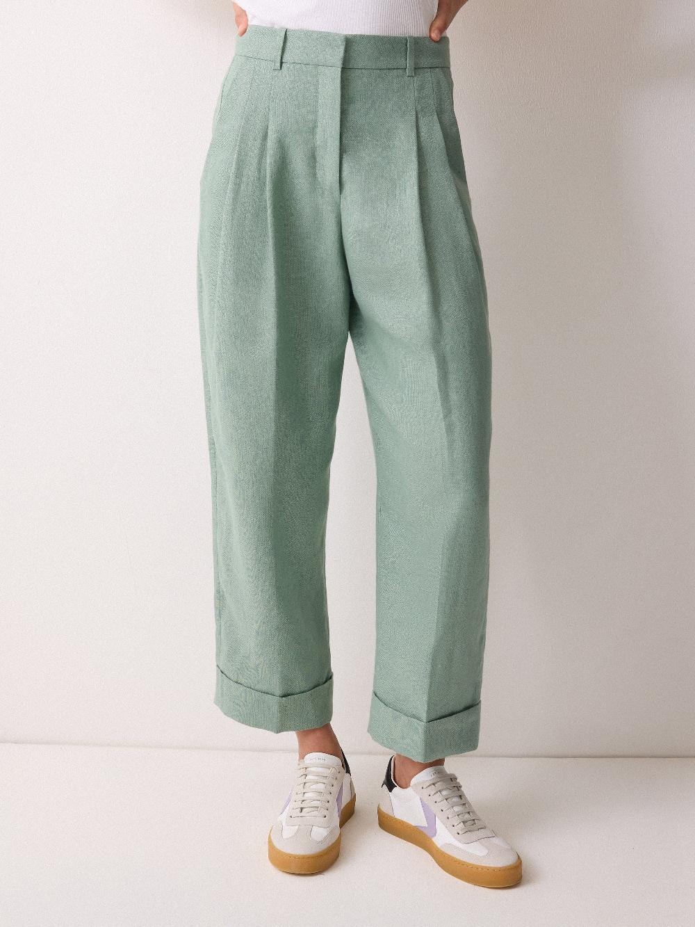 Jigsaw Irish Linen Turn Up Trouser Green