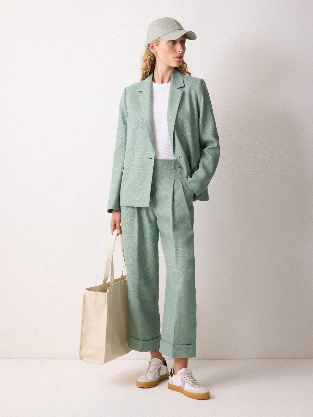 jigsaw Irish Linen Turn Up Trouser Green