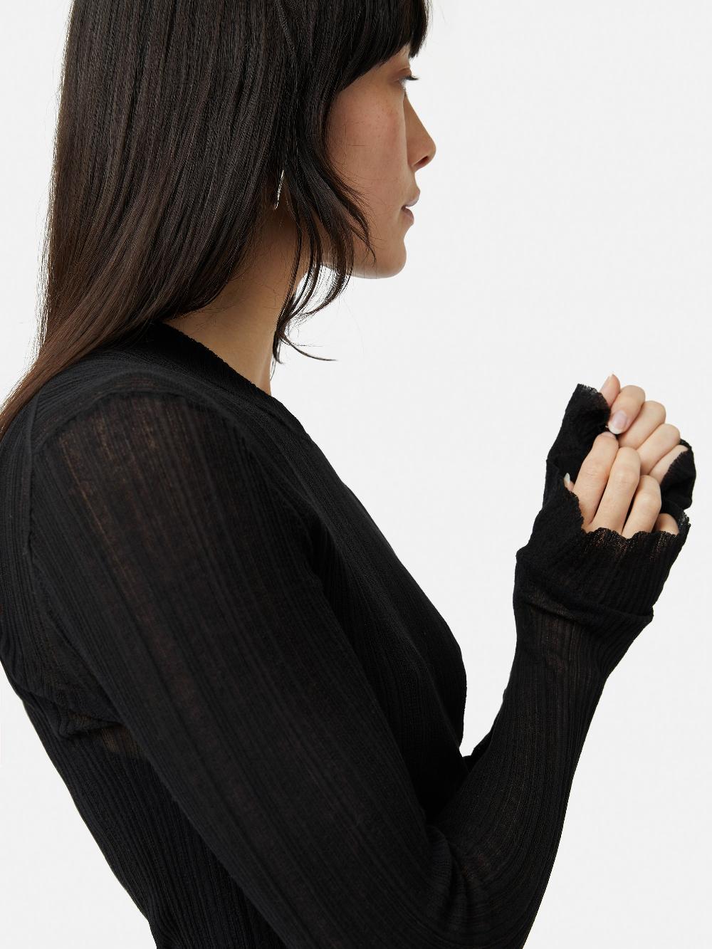 Jigsaw Irregular Plisse Crew Top Black