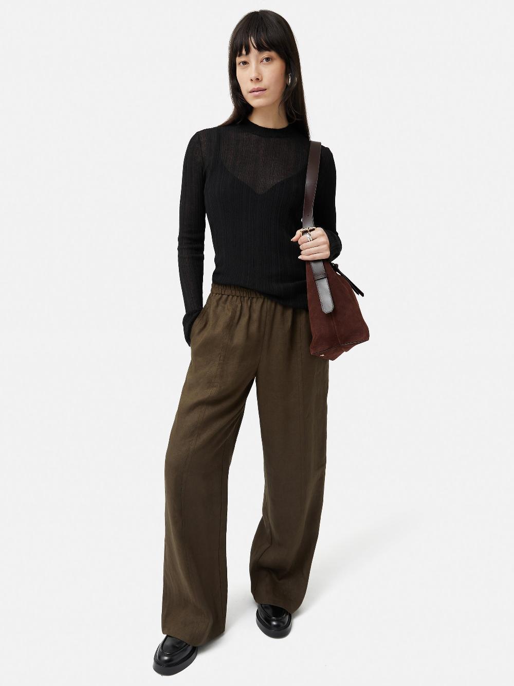 Jigsaw Irregular Plisse Crew Top Black