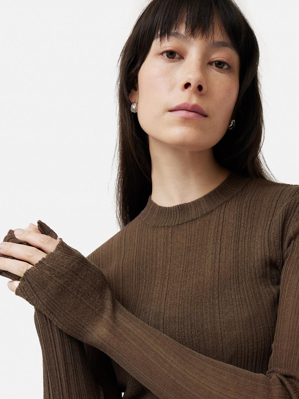 Jigsaw Irregular Plisse Crew Top Brown