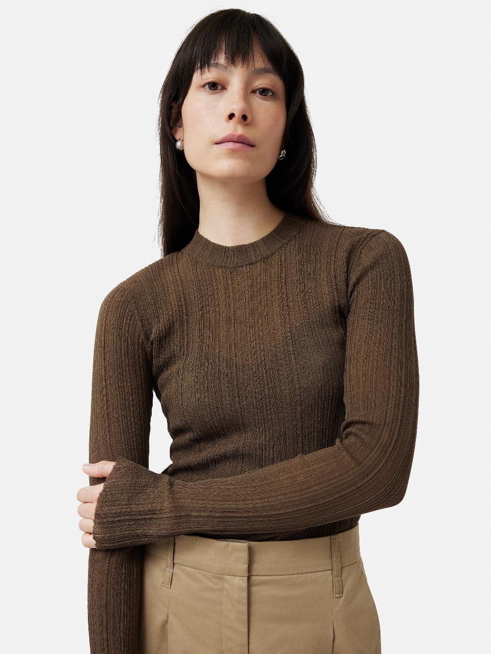 jigsaw Irregular Plisse Crew Top Brown