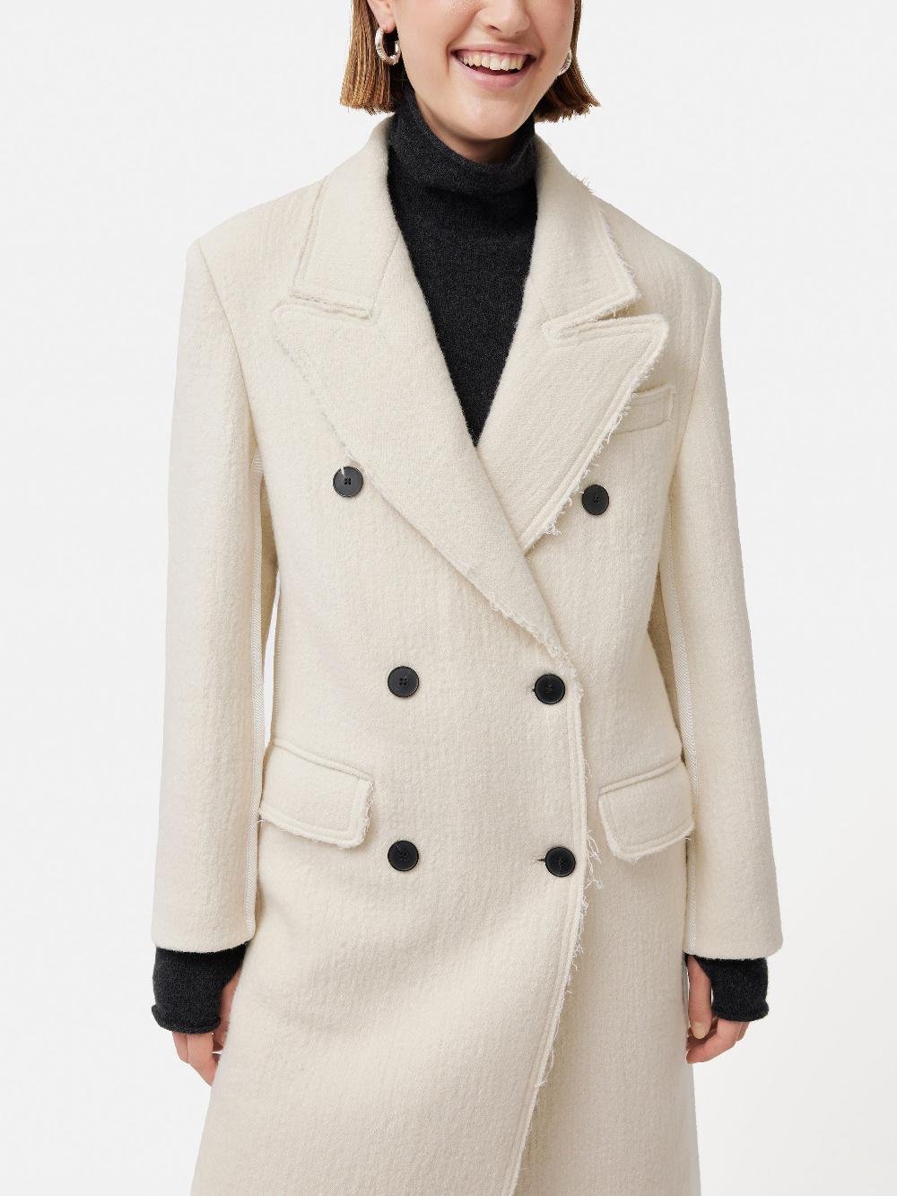 Jigsaw Italian Wool Frayed Edge Coat Cream