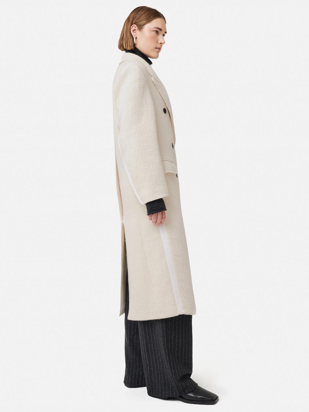 Jigsaw Italian Wool Frayed Edge Coat Cream