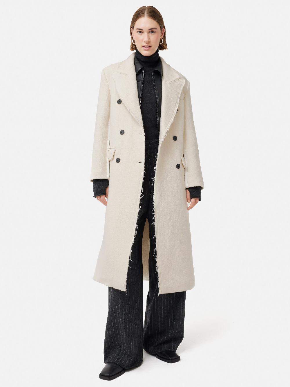 Jigsaw Italian Wool Frayed Edge Coat Cream