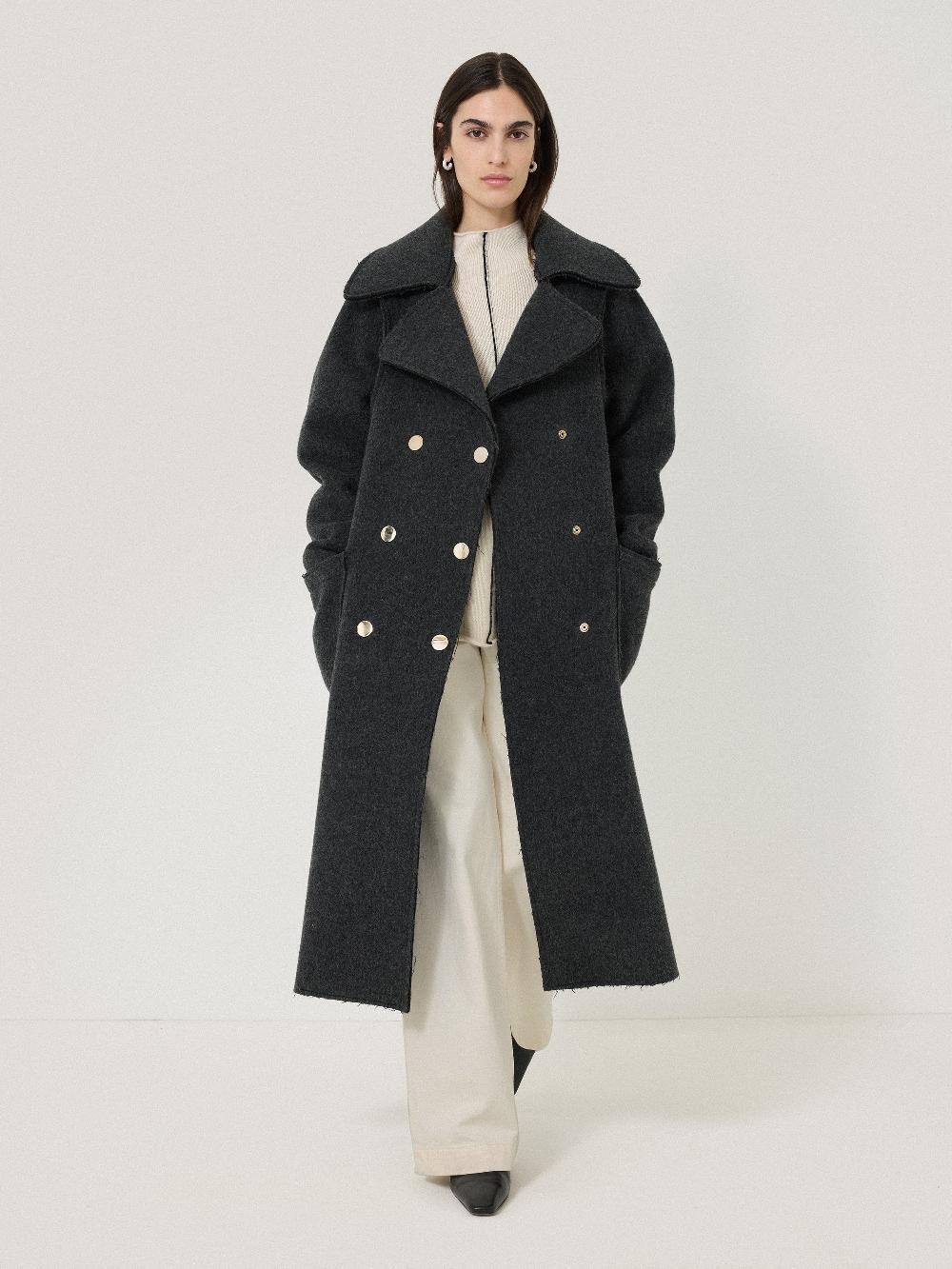 Jigsaw Italian Wool Raw Edge Coat Charcoal