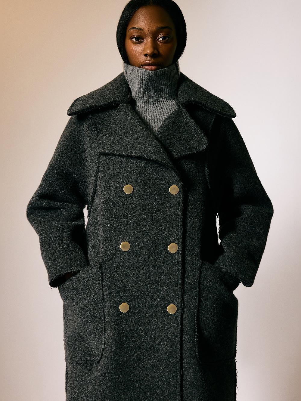 jigsaw Italian Wool Raw Edge Coat Charcoal