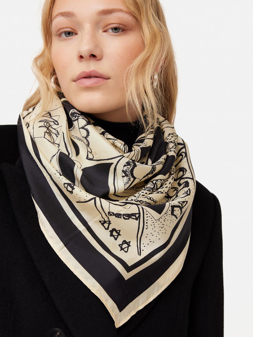 Jigsaw Kings & Queens Silk Scarf Monochrome