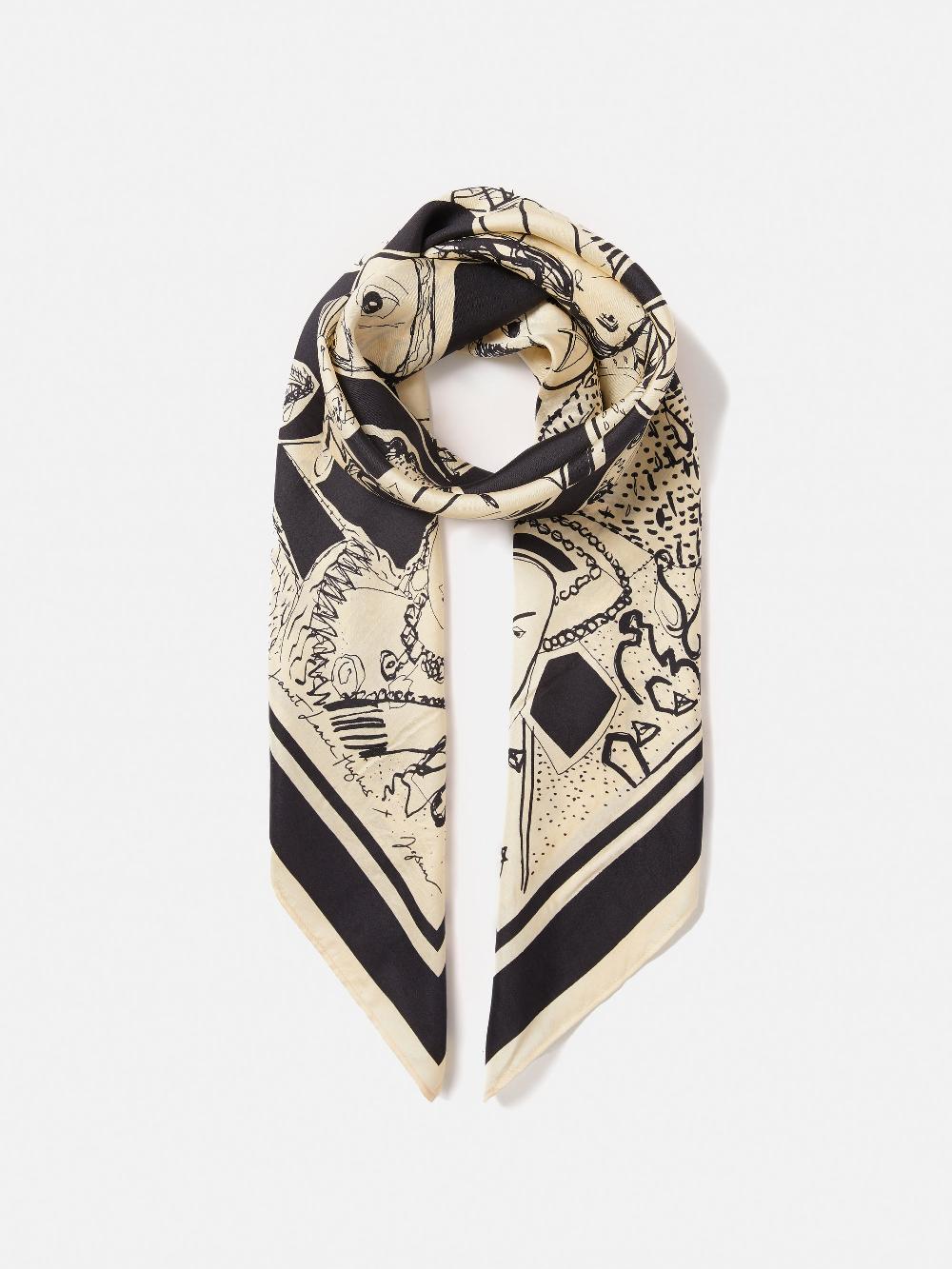 jigsaw Kings & Queens Silk Scarf Monochrome