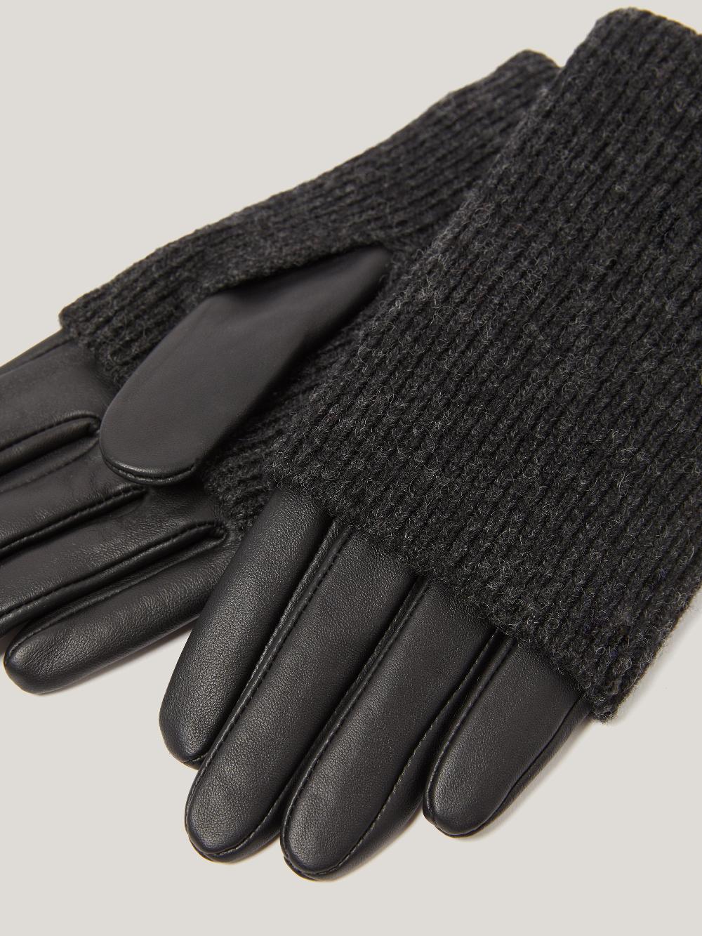 Jigsaw Knitted Leather Glove Black