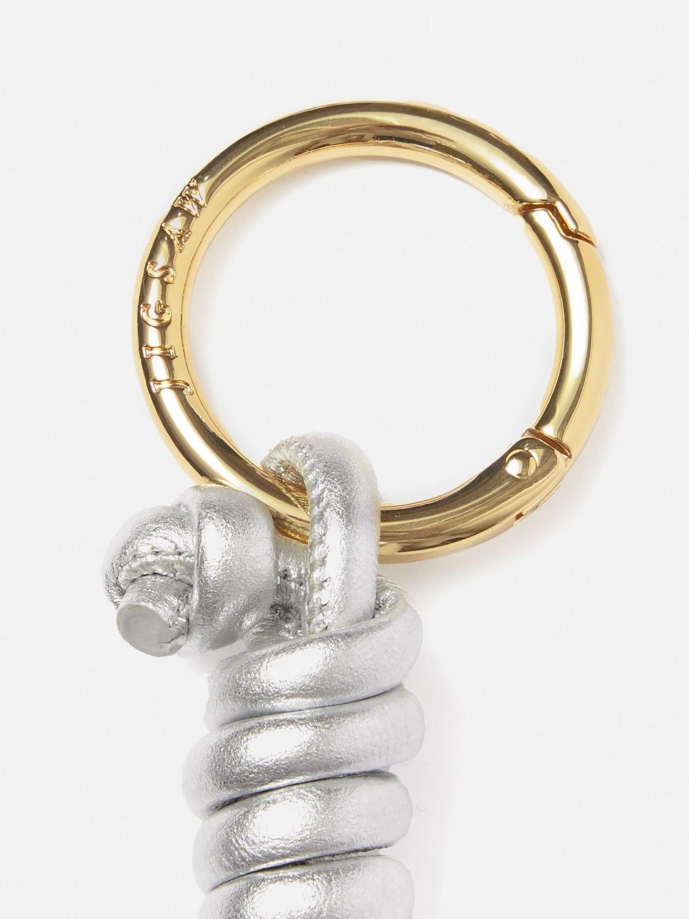 Jigsaw Knotted Leather Keyring Silver