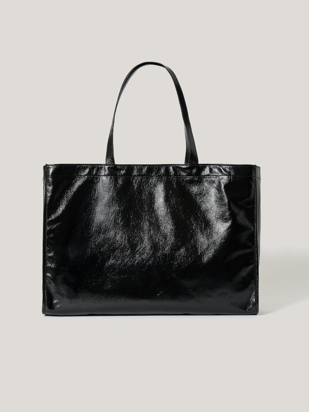 Jigsaw Large Patent Tote Bag Black