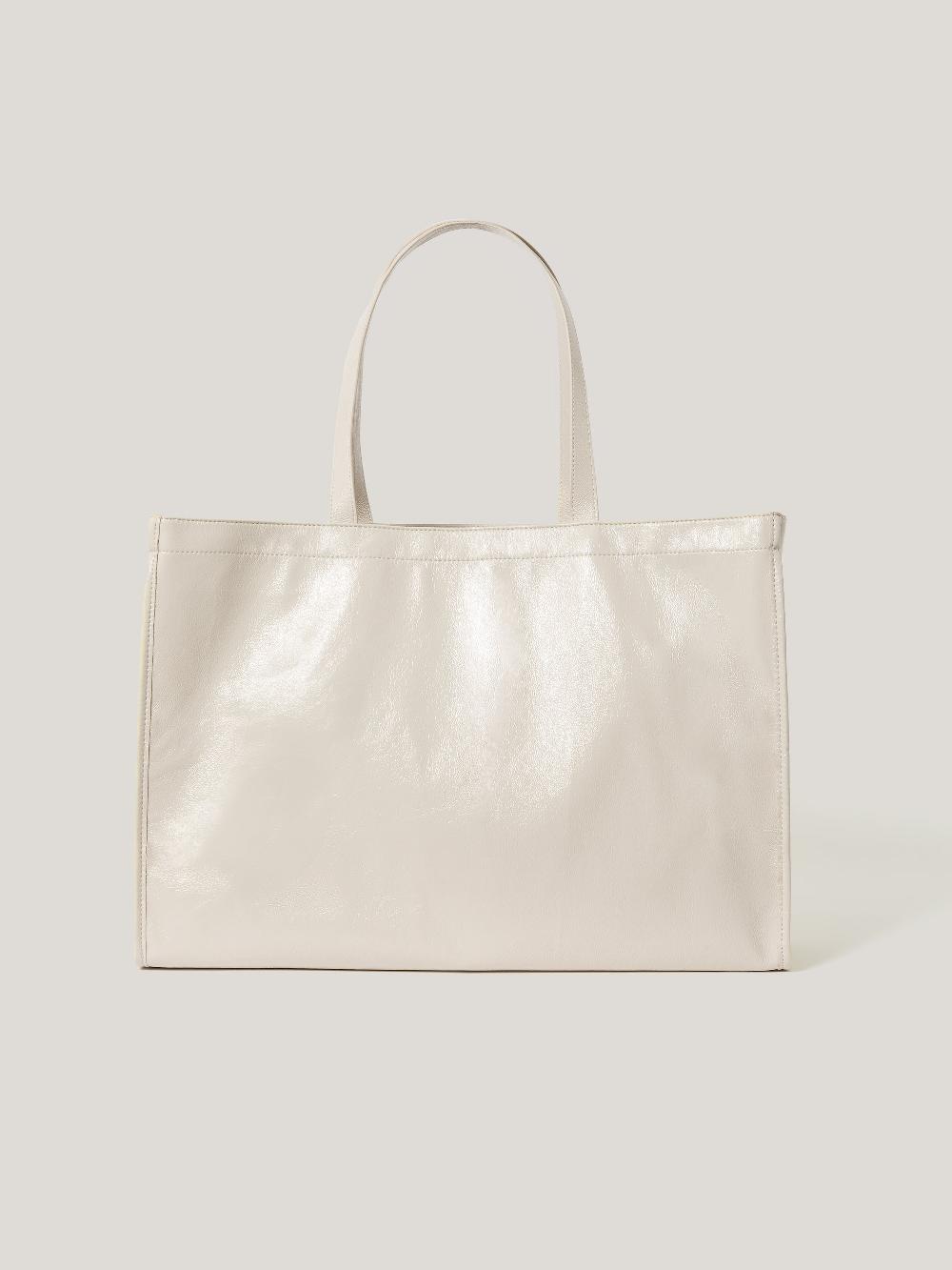 Jigsaw Large Patent Tote Bag Cream