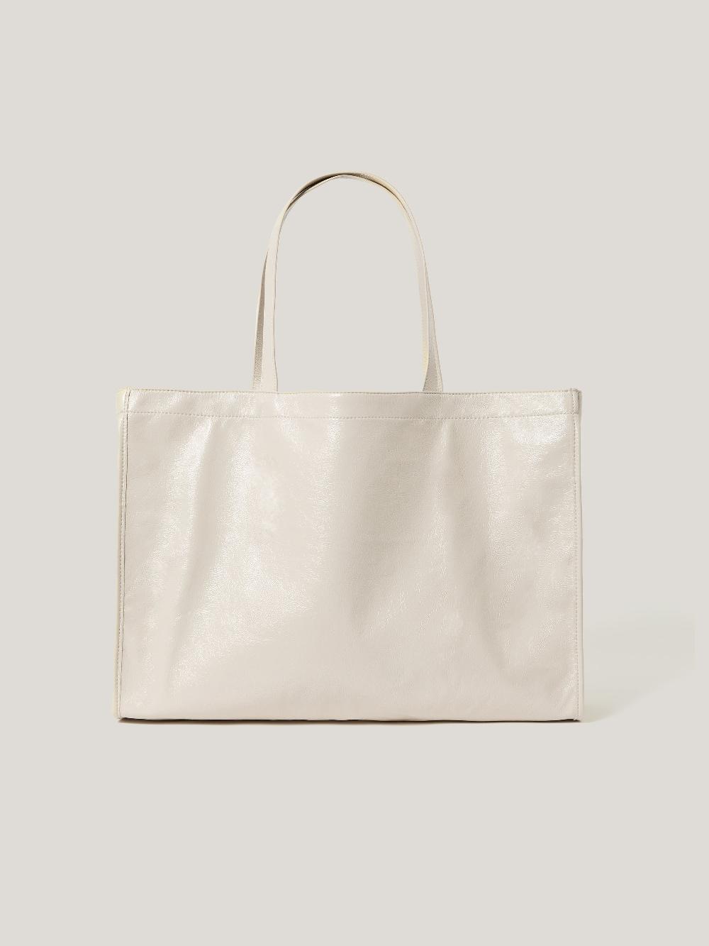 jigsaw Large Patent Tote Bag Cream