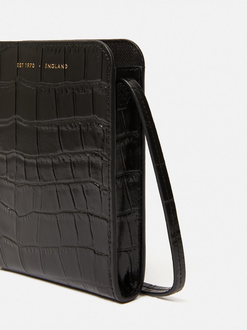 Jigsaw Leather Crossbody Phone Bag Black