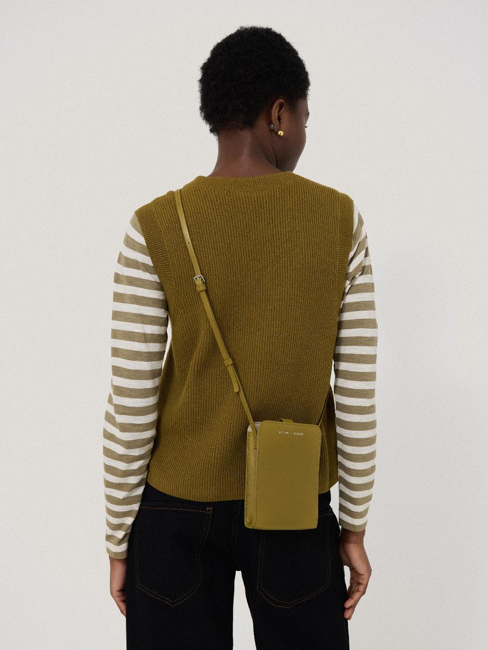 Jigsaw Leather Crossbody Phone Bag Green