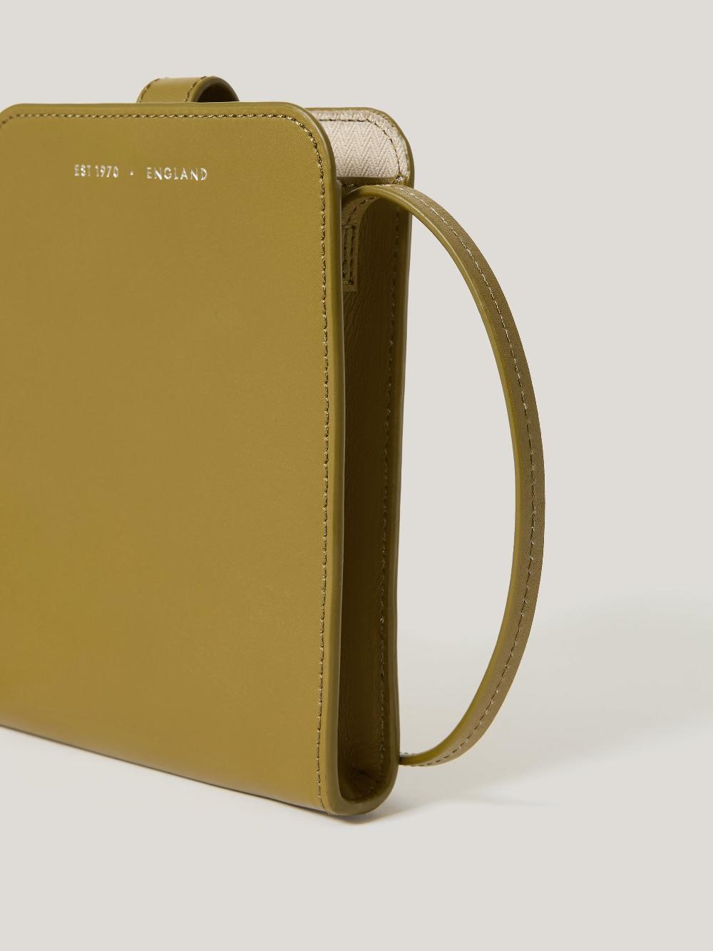Jigsaw Leather Crossbody Phone Bag Green