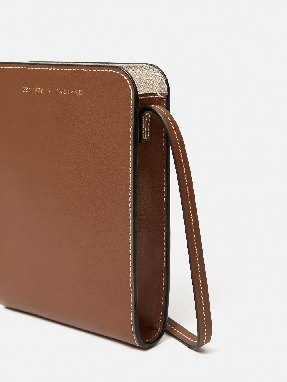 Jigsaw Leather Crossbody Phone Bag Tan