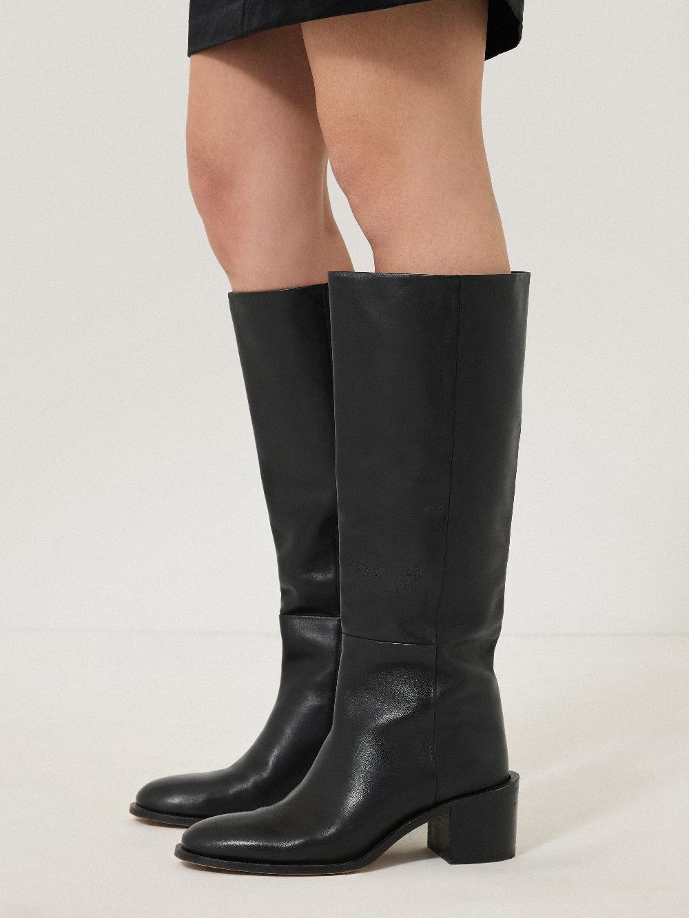 Jigsaw Leather Heeled Riding Boot Black