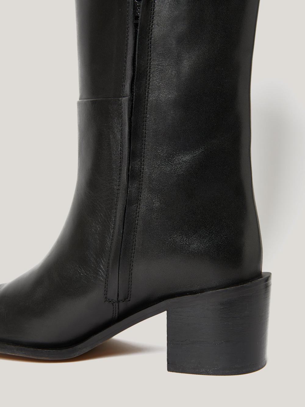 Jigsaw Leather Heeled Riding Boot Black