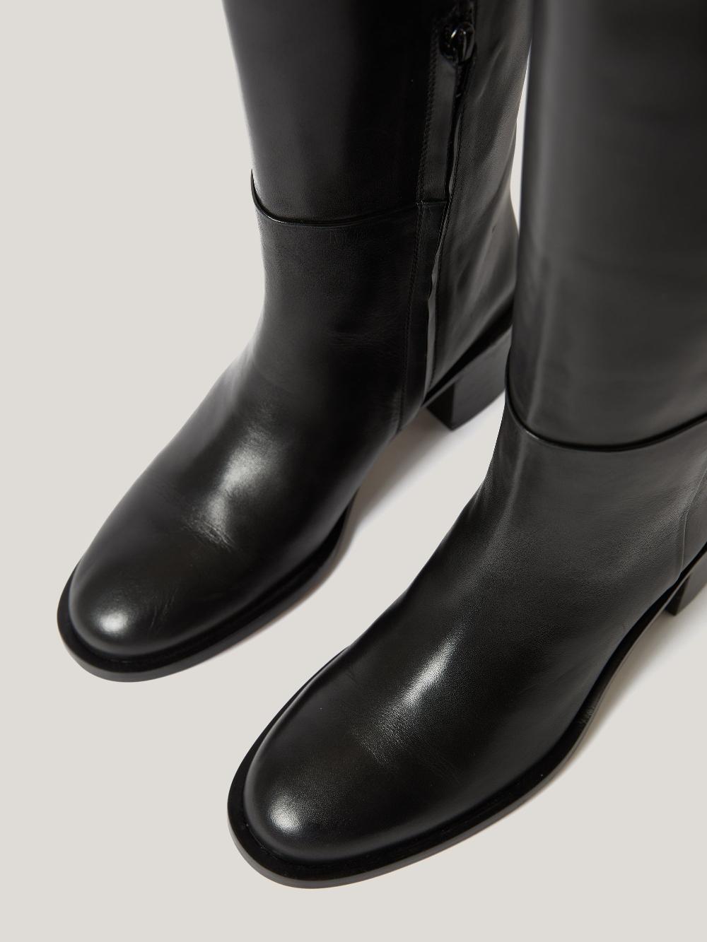 Jigsaw Leather Heeled Riding Boot Black