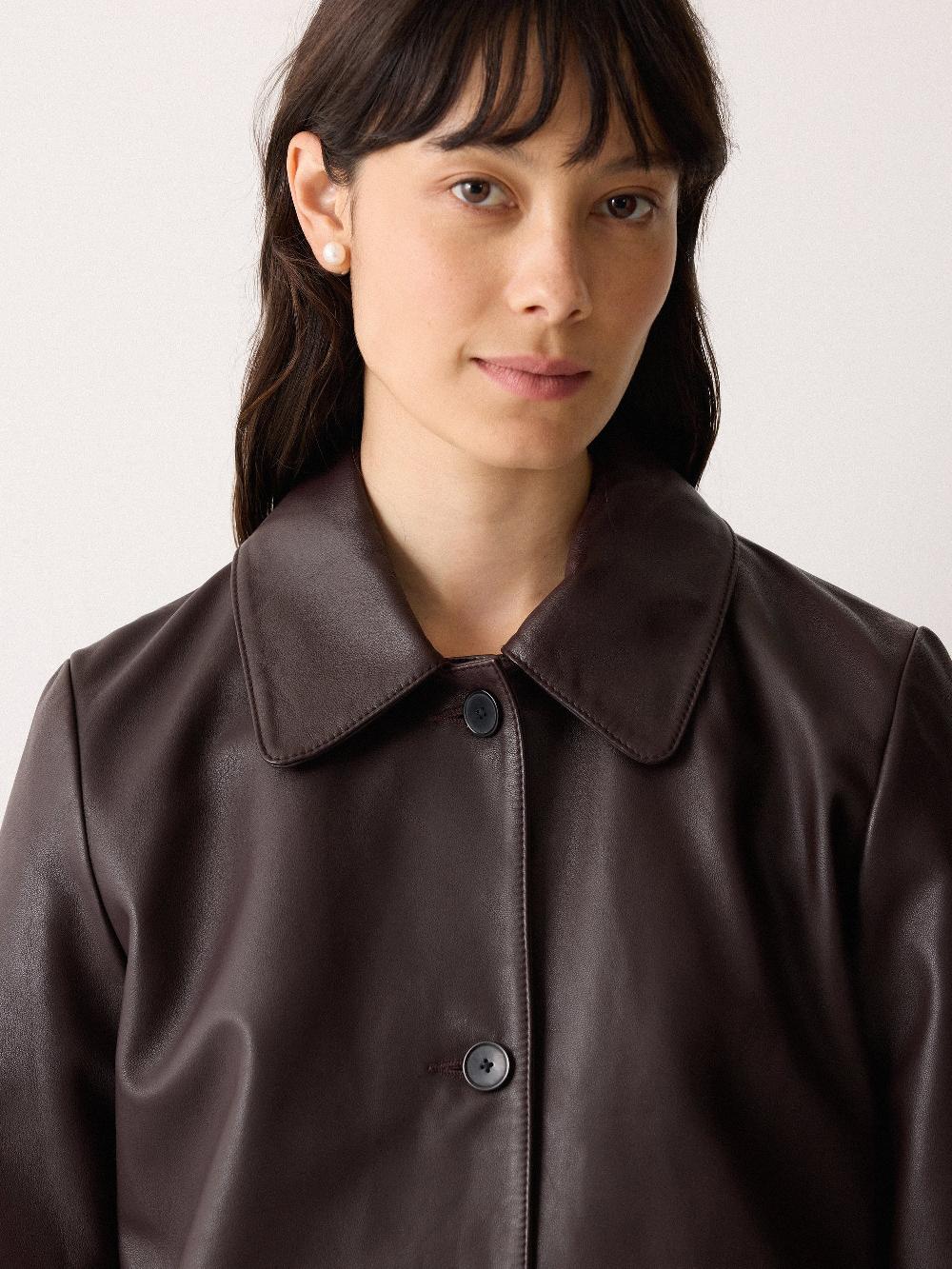 Jigsaw Leather Knee Length Coat Purple